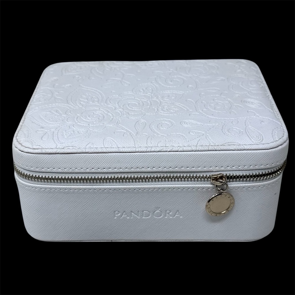 Pandora White Floral Embossed Travel Jewelry Box Case